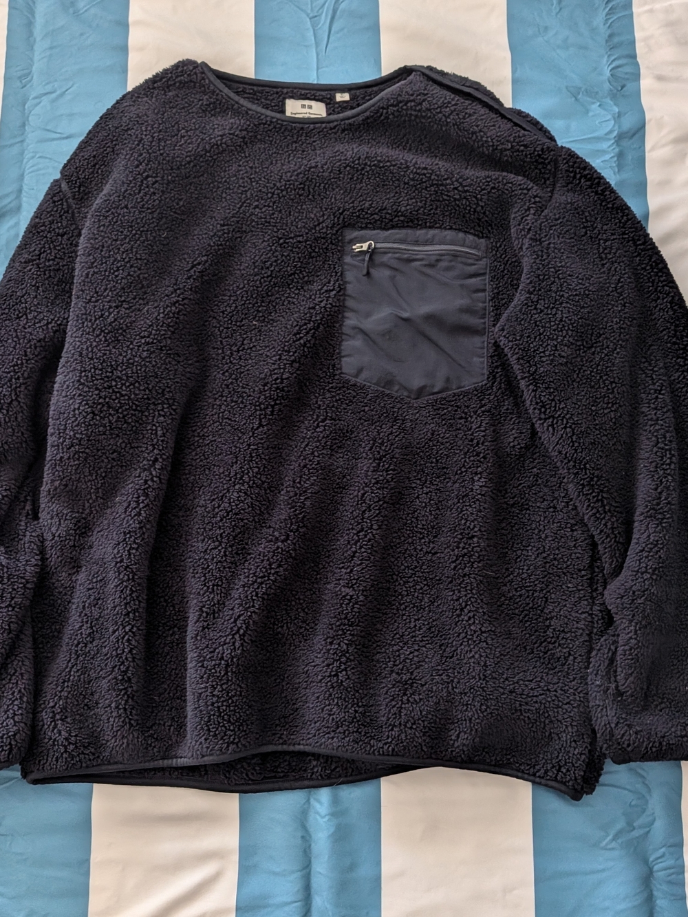 Uniqlo x Engineered Garments Men's Navy Sherpa Fleece Pullover with Chest Pocket